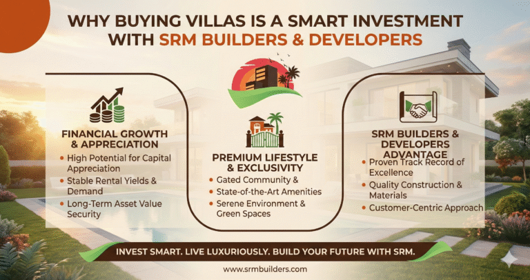 Marketing banner for SRM Builders & Developers, villas is a smart real estate investment. buy villas in anantapur